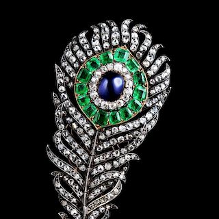A Fine Antique Diamond and Gemstone Feather Brooch