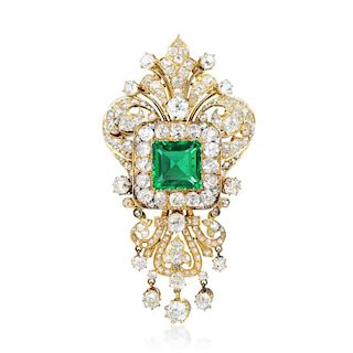 A Magnificent Victorian Emerald and Diamond Brooch