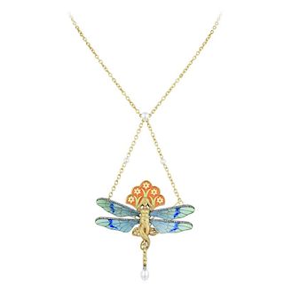 An Art Nouveau Plique-a-jour Diamond and Enamel Fairy Pendant