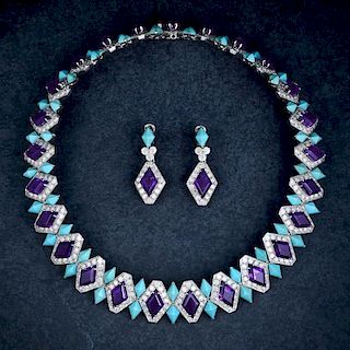 Asprey Amethyst Turquoise and Diamond Set