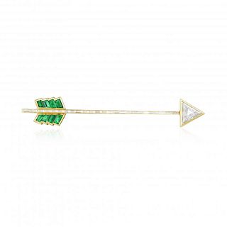 A Diamond and Emerald Arrow Pin