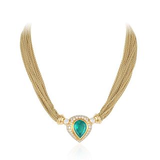 An Emerald and Diamond Pendant Necklace