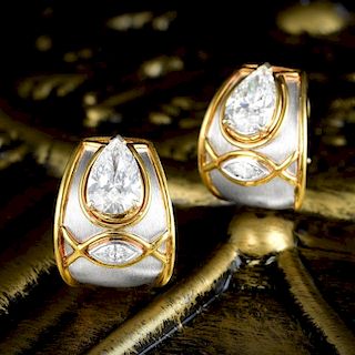 A Pair of Pear-Shaped Diamond Earrings