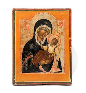 A Russian Painted Icon The Mother and Child (22 x 17 cm)