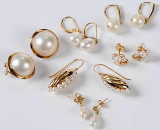 Six Pairs 14kt. Pearl Earrings