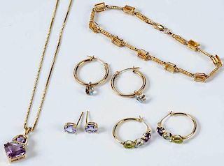 Five Pieces Gold & Gemstone Jewelry