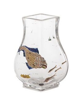 * An Emile Galle Enameled Glass Vase, Height 6 7/8 inches.