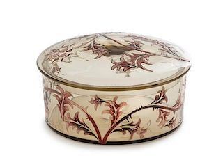 * An Emile Galle Enameled Glass Box, Diameter 6 1/4 inches.