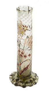 * An Emile Galle Enameled Glass Vase, Height 7 7/8 inches.
