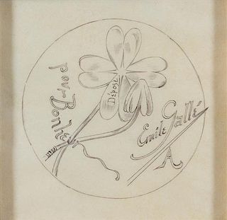 * Emile Galle, (French, 1846-1904), Pour Bonheur (pencil sketch for bottom of vase)