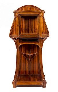 * A French Art Nouveau Rosewood Vitrine, Height 73 x width 36 x depth 17 1/2 inches.