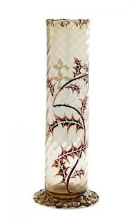 * An Emile Galle Enameled Glass Vase, Height 12 1/2 inches.