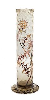 * An Emile Galle Enameled Glass Vase, Height 12 3/4 inches.