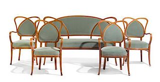 * A Thonet Fruitwood Parlor Suite, Width of canape 61 3/4 inches.
