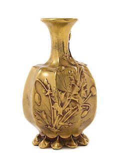 * An French Art Nouveau Gilt Bronze Vase, Height 6 1/4 inches.