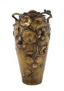* A French Art Nouveau Gilt Bronze Vase, Height 9 3/4 inches.