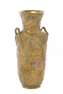 * A French Art Nouveau Bronze Vase, Height 9 1/4 inches.