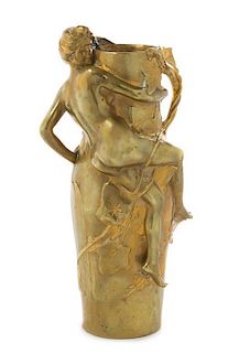 * A French Art Nouveau Gilt Bronze Vase, Height 11 1/2 inches.