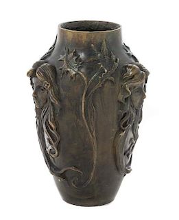 * An Art Nouveau Bronze Vase, Height 7 3/4 inches.