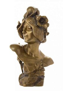 * A French Art Nouveau Bronze Bust, Height 8 1/4 inches.