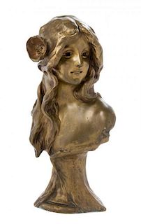 * A Belgian Art Nouveau Bronze Bust, Height 15 1/2 inches.