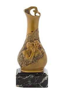 * A French Art Nouveau Bronze Vase, Height 6 inches.