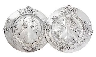 * A Pair of German Art Nouveau Silver-Plate Wall Plaques, Diameter 19 1/4 inches.