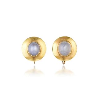 A Pair of Star Sapphire and Gold Earrings