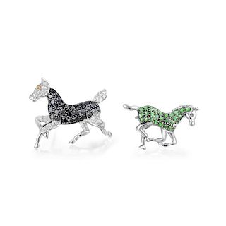 A Pair of Diamond and Colored Stone Horse Pins