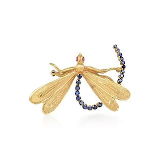 A Sapphire and Ruby Dragonfly Brooch