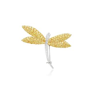 A Yellow Sapphire and Diamond Dragonfly Pin/Pendant