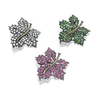 A Lot of Three Jeweled Maple Leaf Pins
