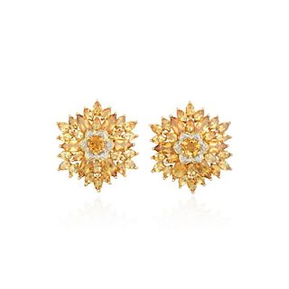 A Pair of Citrine and Diamond Earrings