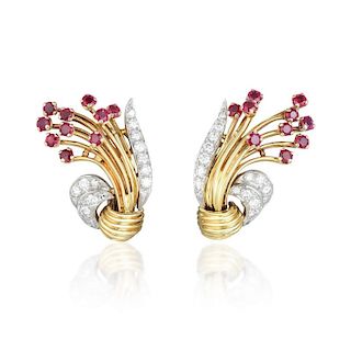 Kutchinsky Ruby and Diamond Flower Earrings