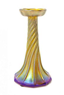 * A Tiffany Studios Gold Favrile Glass Candlestick, Height 8 3/4 inches.