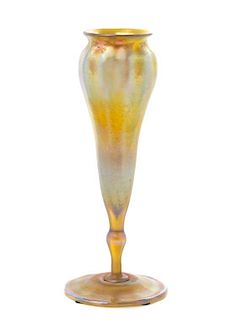 * A Tiffany Studios Gold Favrile Glass Vase, Height 9 1/8 inches.