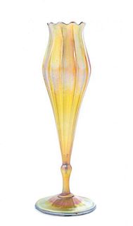 * A Tiffany Studios Gold Favrile Glass Vase, Height 11 1/2 inches.