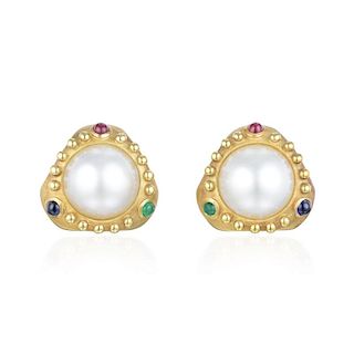 A Pair of Mabe Pearl and Gemstone Earrings