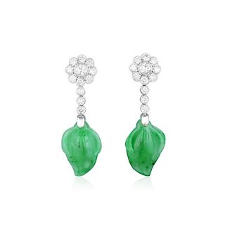 A Pair of Jade and Diamond Earrings