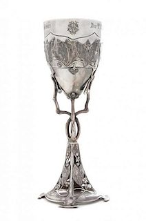 * A German Art Nouveau Silver-Plate Prize Cup, Height 10 1/4 inches.