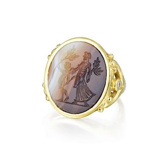 An Agate Intaglio and Diamond Ring