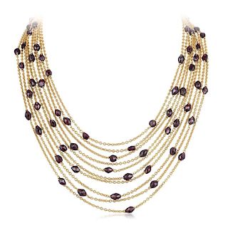 Scusi Multi-Strand Gold and Garnet Necklace