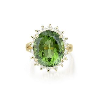 A Green Tourmaline and Diamond Ring