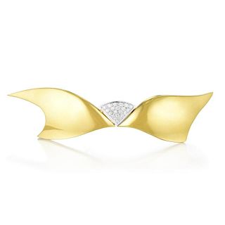 A Gold and Diamond Bow Brooch