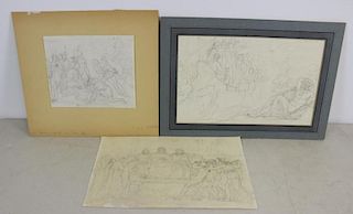 UNSIGNED. Lot of 3 18th Century Pencil Drawings of