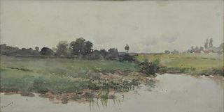Signed 19th C. Watercolor on Paper. Landscape.