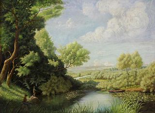 YARZ, Edmond. Oil on Canvas. Lake Landscape with