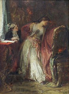 19th Century Oil on Panel. The Looking Glass.