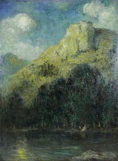 BOSTON, Joseph H. Oil on Canvas. Hillside Lake