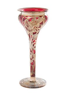 * An Art Nouveau Silver Overlay Glass Vase, Height 9 5/8 inches.